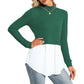 EXLURA Women's Patchwork Shirt Office Shirt Ribbed Sleeve Button Down Shirt Hem 2 in 1 Pullover Blouse Tops for Work