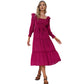 Byinns Womens Long Sleeves Smocked Waist Maxi Dress Elegant Ruffle Square Neck Dresses