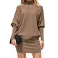 EXLURA Women's Cold Shoulder Knit Dress Mock Neck Batwing Sleeve Elegant Stretchy Mini Sweater Dress