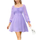 EXLURA Women’s Drawstring Mini Dress Sweetheart Neckline Smocked Flowy Dress Puff Long Sleeve Ruffle Cute Wedding Guest Dress