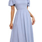EXLURA Women's Summer Flowy Midi Dress - Square Neck Smocked Ruffle Short Sleeve Off The Shoulder Wedding Guest Dress