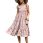 Exlura Women’s Polka Dot Vintage Boho Dress Square neck Smocked Tiered Tie Shoulder Sleeveless Strappy Floral Maxi Dress