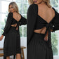 EXLURA Women's Tie Back Asymmetrical Hem Off Shoulder A-line Dresses Long Lantern Sleeve Ruffle Midi Dress