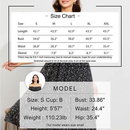 EXLURA Womens Square Neck Dress Puff Short Sleeve High Waist Smocked Ruffle Floral Sweetheart Neckline A-line Midi Dress