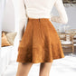 Exlura Womens Faux Suede High Waist Pleated Short Skirt Elastic Button Front Skater Mini Skirt