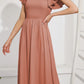EXLURA Women's Summer Flowy Midi Dress - Square Neck Smocked Ruffle Short Sleeve Off The Shoulder Wedding Guest Dress