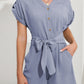 Jumpsuits - V Neck Button Short Sleeve Wide Leg Casual Rompers