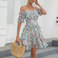 Floral Flowy Summer Dress - Square Neck Short Puff Sleeve Ruffle