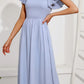 EXLURA Women's Summer Flowy Midi Dress - Square Neck Smocked Ruffle Short Sleeve Off The Shoulder Wedding Guest Dress