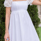 Square Neck Lace Short Puff Sleeve Dress