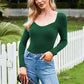 Exlura Women's Square Neck Ribbed Knitted Crop Sweater Long Sleeve Slim Fit Pullover Tops