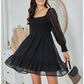 Exlura Women’s Vintage Mini Dress Round Neck Long Sleeve Swiss Dot Empire Waist Skater Dress Babydoll Casual Dress
