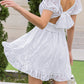 Floral Textured Square Neck Short A Line Dress