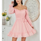 EXLURA Women’s Sweetheart Neckline Ruffle Flowy Dress Smocked Long Puff Sleeve Mini Dress Cottagecore Wedding Guest Dress