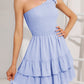 Summer One Shoulder Sleeveless Solid Color Dress Ruffle