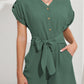 Jumpsuits - V Neck Button Short Sleeve Wide Leg Casual Rompers