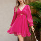 EXLURA Women’s Swiss Dot Flowy Mini Dress V Neck Long Puff Sleeve Tie Back Ruffle Dress Sexy Cottagecore Wedding Guest Dress