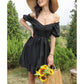 Exlura Women’s Sweetheart Neckline Ruffle Dress Smocked Belted Short Puff Sleeve Tie Waist Mini Dress Sundress