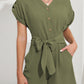 Jumpsuits - V Neck Button Short Sleeve Wide Leg Casual Rompers