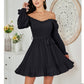 EXLURA Women’s Sweetheart Neckline Ruffle Flowy Dress Smocked Long Puff Sleeve Mini Dress Cottagecore Wedding Guest Dress