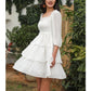 Exlura Women’s Off Shoulder Ruffle Dress Sundress Puff Sleeve Backless Tiered Smocked Tie Waist Flowy Mini Dress
