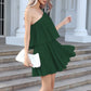 Summer Mini Sundress - One Shoulder Spaghetti Strap Tiered
