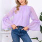 EXLURA Women’s Swiss Dot Long Bell Sleeve Tops Shirts Ruffle Mock Neck Blouses Flowy Chiffon Dressy Tops