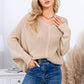 EXLURA Women's V Neck Oversized Sweater Batwing Long Sleeve Chunky Pullover Sweater Sexy Casual Trendy Tops