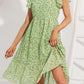 Floral Midi Dress - Belted Ruffle Flutter Short Sleeve