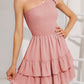 Summer One Shoulder Sleeveless Solid Color Dress Ruffle