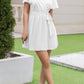 Summer Flowy Mini Dress - V Neck Short Sleeve Pleated Belted
