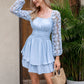 KRDR302EXLURA Women’s Lace Long Puff Sleeve Mini Dress Square Neck Backless Short Swing Party Dress Tie Back Bridesmaid Wedding Guest Dresses