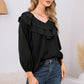 EXLURA Women’s Layered Ruffle Flowy Tops V Neck Long Puff Sleeve Blouses Shirts Casual Dressy Tops