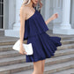 Summer Mini Sundress - One Shoulder Spaghetti Strap Tiered