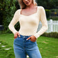 Exlura Women's Square Neck Ribbed Knitted Crop Sweater Long Sleeve Slim Fit Pullover Tops