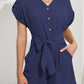 Jumpsuits - V Neck Button Short Sleeve Wide Leg Casual Rompers