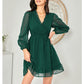 BYINNS Women’s Swiss Dot V Neck Ruffle Mini Dress Long Puff Sleeve Dress Elegant Vintage Cocktail Wedding Guest Dress