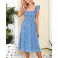EXLURA Women's Sleeveless Dress Square Neck Floral Print High Waist A-line Ruffle Smocked Backless Midi Dress