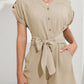 Jumpsuits - V Neck Button Short Sleeve Wide Leg Casual Rompers