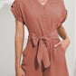 Jumpsuits - V Neck Button Short Sleeve Wide Leg Casual Rompers