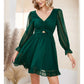 EXLURA Women’s Swiss Dot Flowy Mini Dress V Neck Long Puff Sleeve Tie Back Ruffle Dress Sexy Cottagecore Wedding Guest Dress