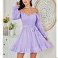 EXLURA Women’s Sweetheart Neckline Ruffle Flowy Dress Smocked Long Puff Sleeve Mini Dress Cottagecore Wedding Guest Dress