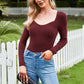 Exlura Women's Square Neck Ribbed Knitted Crop Sweater Long Sleeve Slim Fit Pullover Tops