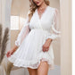 BYINNS Women’s Swiss Dot V Neck Ruffle Mini Dress Long Puff Sleeve Dress Elegant Vintage Cocktail Wedding Guest Dress