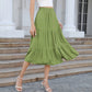 A-Line High Waisted Midi Skirt - Slit Button Front Tiered