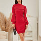 EXLURA Women’s Bodycon Knit Sweater Dress Mock Neck Smocked Long Lantern Sleeve Pullover Dress Ruffle Vintage Club Mini Dress