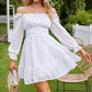 Exlura Women’s Swiss Dot Flowy Mini Dress Square Neck Long Lantern Sleeve Ruffle Dress Casual Cottagecore Boho Dress