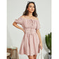 Exlura Women’s Off Shoulder Elegant Short Dress Ruched Drawstring Smocked Short Puff Sleeve High Waist Mini Dress