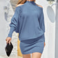 EXLURA Women's Cold Shoulder Knit Dress Mock Neck Batwing Sleeve Elegant Stretchy Mini Sweater Dress