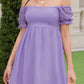Square Neck Lace Short Puff Sleeve Dress
